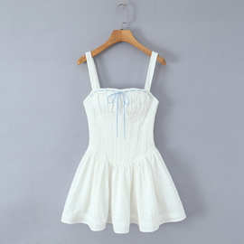 2025秋跨境欧美女装蕾丝刺绣绑带收腰蓬蓬吊带连衣裙  8119