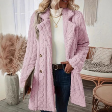 女士新款毛绒外套欧美亚马逊爆款舒适休闲保暖西装领双排扣毛大衣