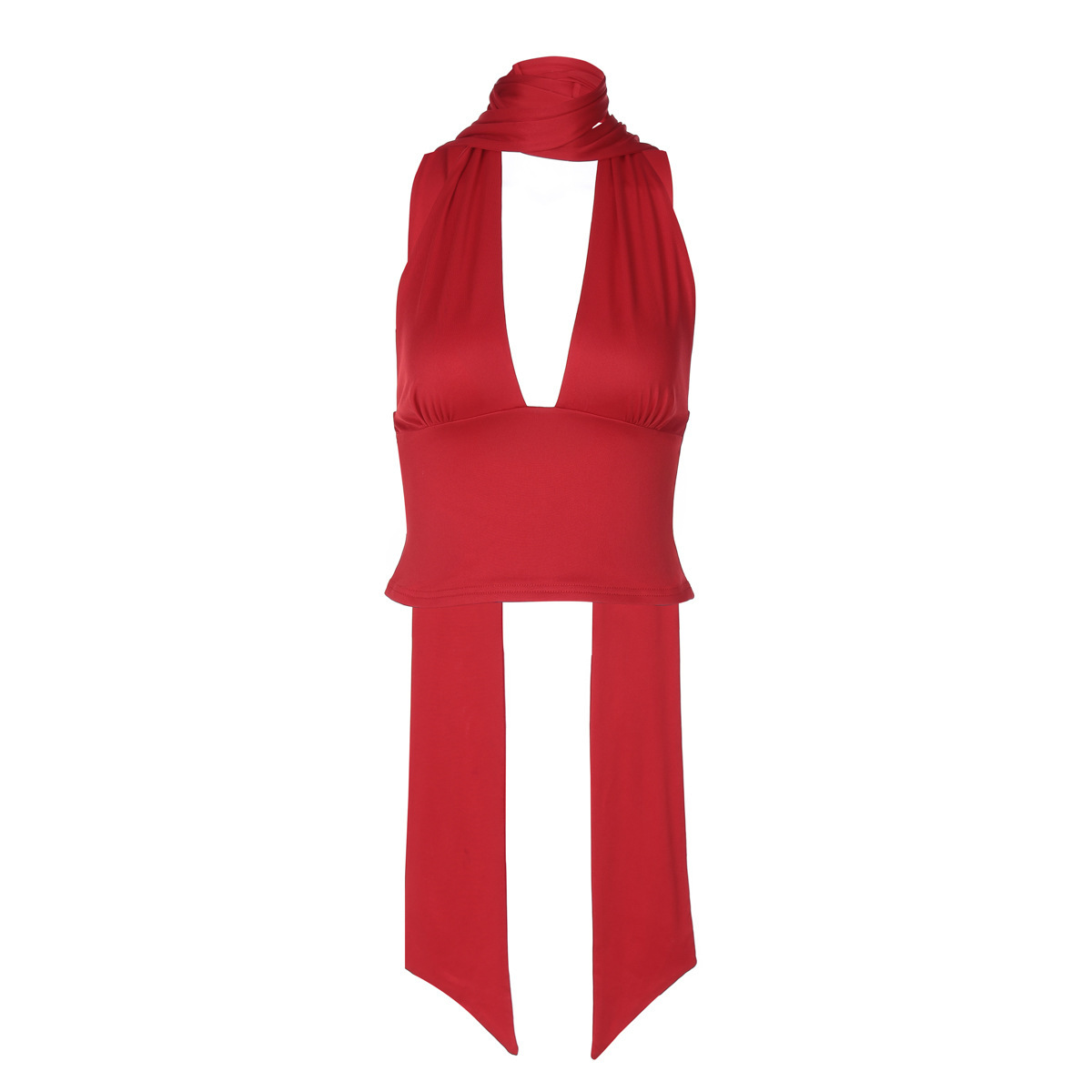 Women's Low Cut Camisole Top American Style With Scarf Tie Up Back Hollow Design Sexy Hot Summer Tank Top_ecoleips.com