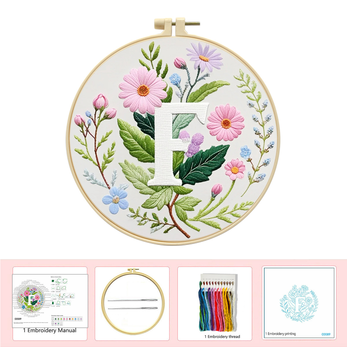 Hecho a mano flores y plantas europeas bordadas paquetes de materialdiy inglés 26 letras simple principiante nivel de bordado al por mayor