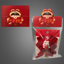 酒红色新年吊头卡片 平安喜樂可爱小女孩头饰发饰配件8cm包装卡头