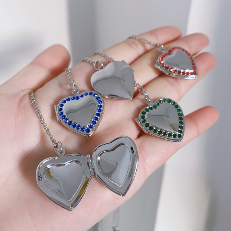 Comercio exterior transfronterizo multi-color de cristal en forma de corazón DIY CAJA DE FOTOS flotante medallón colgante abierto collar de acero de titanio