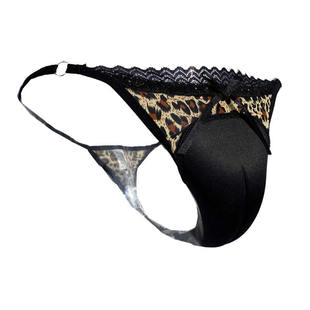 Beautiful leopard print T-shaped sexy lace perspective underwear CD cross-dressing JJ pants shaped crotch protective underpants hidden J