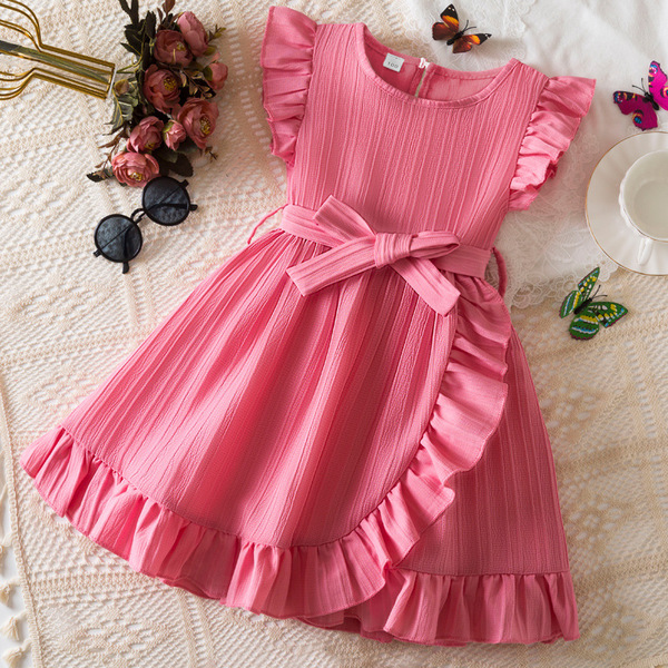 Summer fashionable solid dress with a round collar
