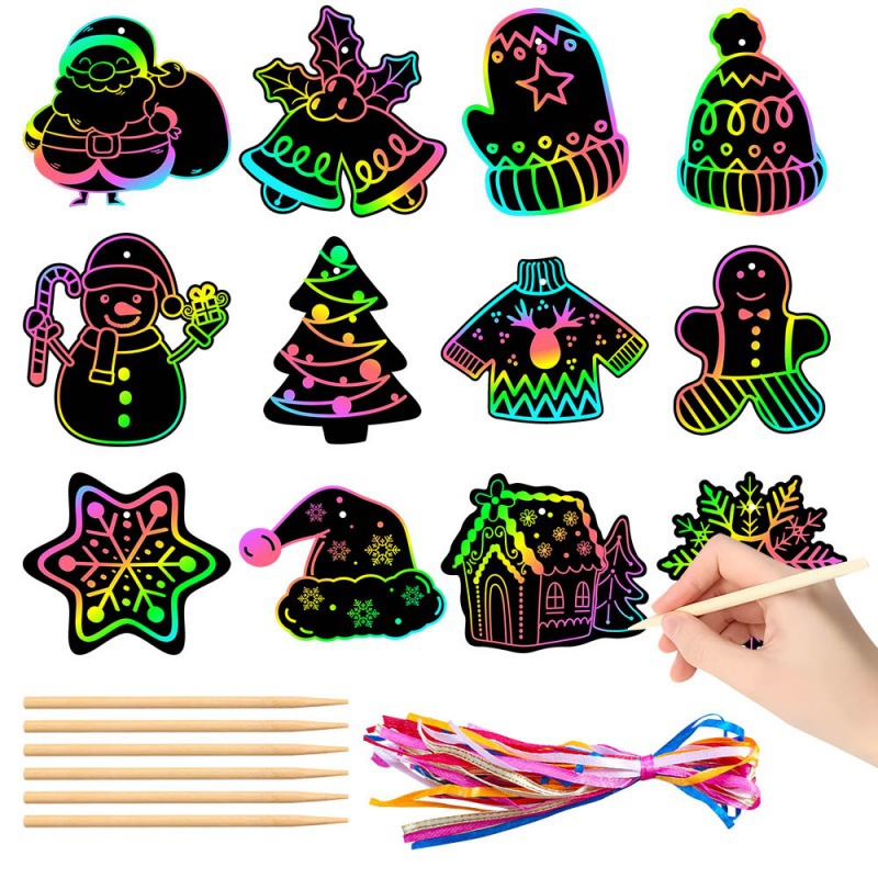 Nuevos productos de Navidad dibujo de raspado tarjetas de raspado DIY artículos de Navidad niños dibujos de raspado fiestas de invierno colgantes