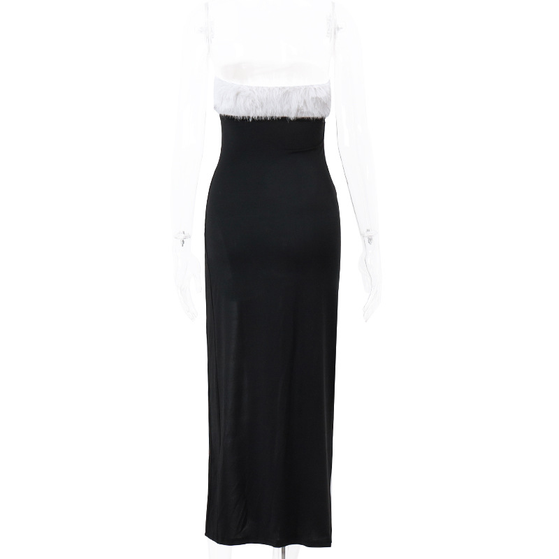 Winter Sexy Sexy off Shoulder Furry Tube Top Slit Dress Women 7 Winter Sexy Sexy off Shoulder Furry Tube Top Slit Dress Women