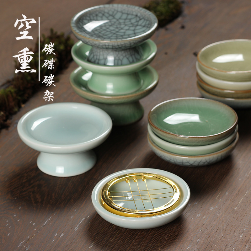 Celadon Small Ceramic Dish with Alloy Carbon Frame for Fireproof Charcoal Tray, Incense Holder, Incense Tray, Charcoal Tray, Fruit Tray