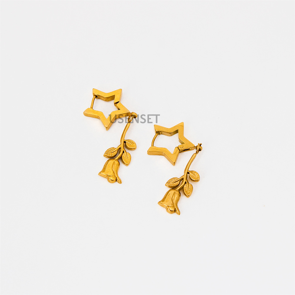 15g Weight Gold Plated Plating Fashion Rose Stainless Steel Gold Plated Earrings 1 Pair 4