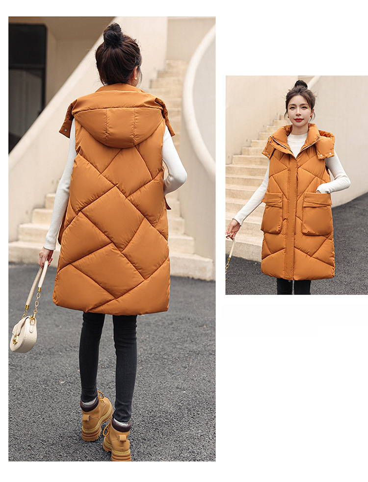 Damen Steppweste Mit Kapuze, Langer Schnitt Für Den Winter_voghion.com