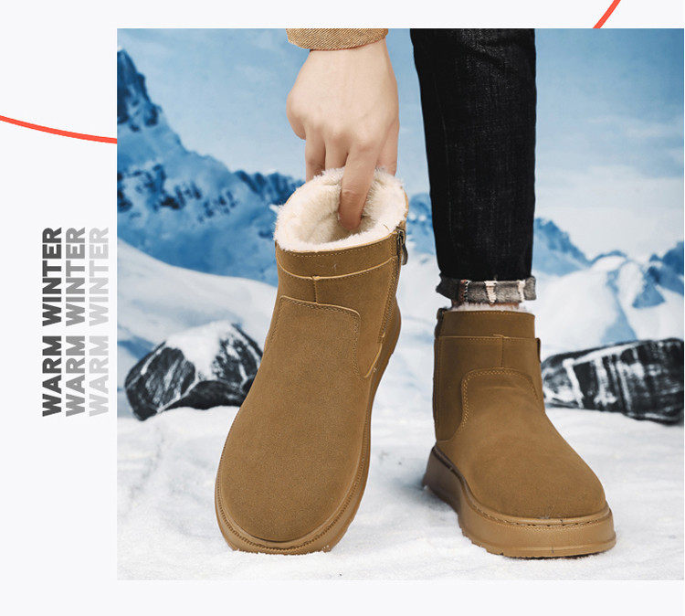 Giày bốt cổ cao đế dày chống trượt không thấm nước lót lông giữ ấm — màu kaki, đen chi tiết 22