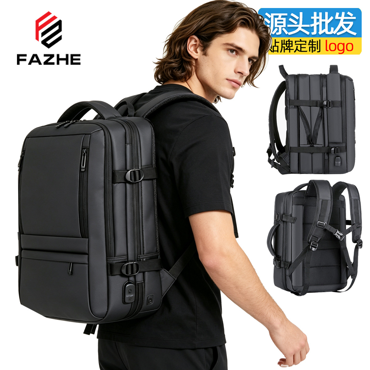 Cross-border Expanding Backpack Men's Large Capacity Outdoor Travel Backpack Men's Business Waterproof Computer Backpack Gifts