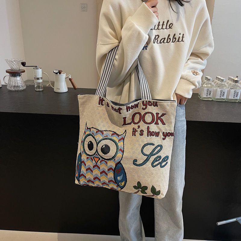 卡通帆布包大容量女休闲单肩包托特包手提袋拎包刺绣包包|undefined