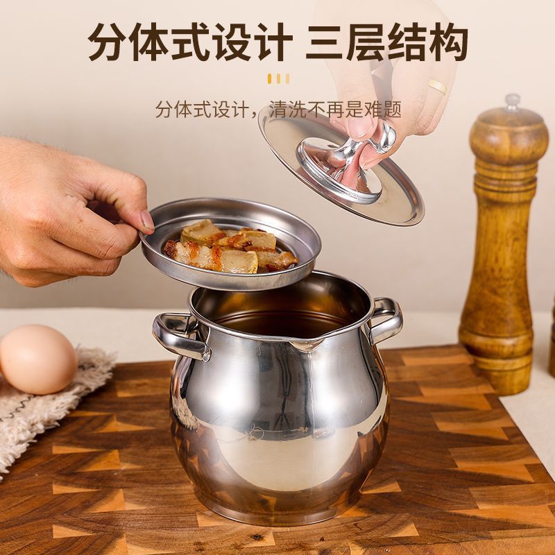 食品グレードのステンレス鋼のラードタンクフィルターオイルタンク蓋付き両耳オイルポット家庭用高温耐性大容量オイルバレル|undefined
