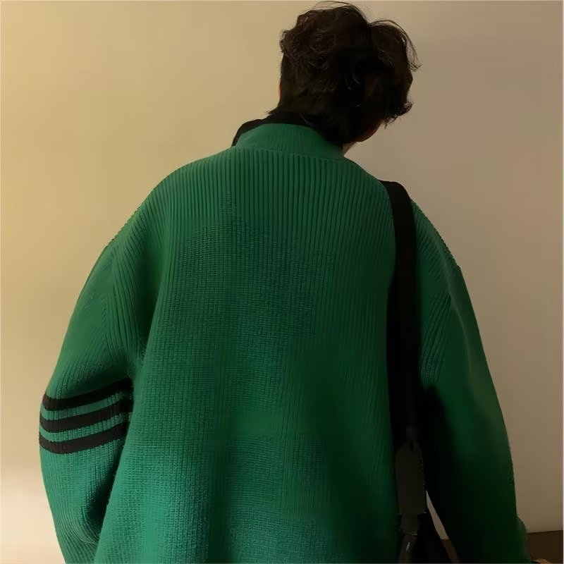 Primavera y otoño transfronterizos temperamento coreano estilo zipper hombres y mujeres cardigan suéter de cuello alto tendencia suelta gruesa chaqueta de punto