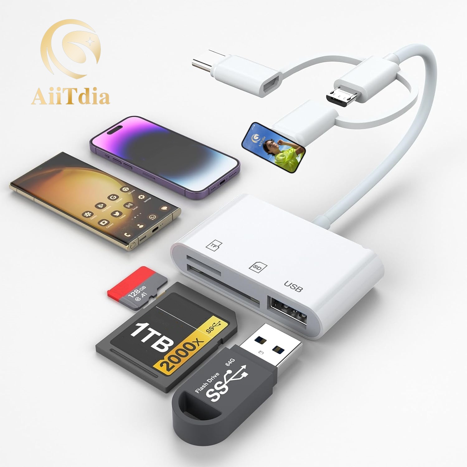 3-head 3-in -1 multi-function converter is suitable for Apple typec Android to TF/SD card USB USB USB card reader
