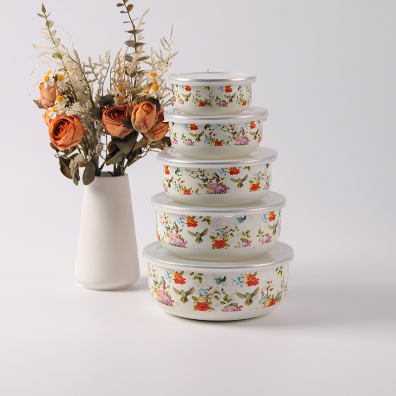 Enamel Tableware Meal Preservation Bowl Set Bowl Advertising Gift Wholesale Russian Flower Thickeneded Ice Bowl Soup Bowl Five-Piece Set Enamel Tableware Meal Preservation Bowl Set Bowl Advertising Gift Wholesale Russian Flower Thickeneded Ice Bowl Soup Bowl Five-Piece Set