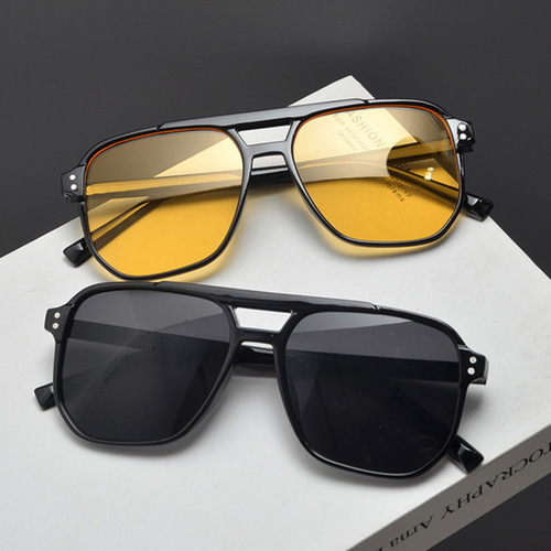 New cross-border oceanic double-barrel rivet sunglasses, UV-proof, stylish large-frame sun glasses, retro style.