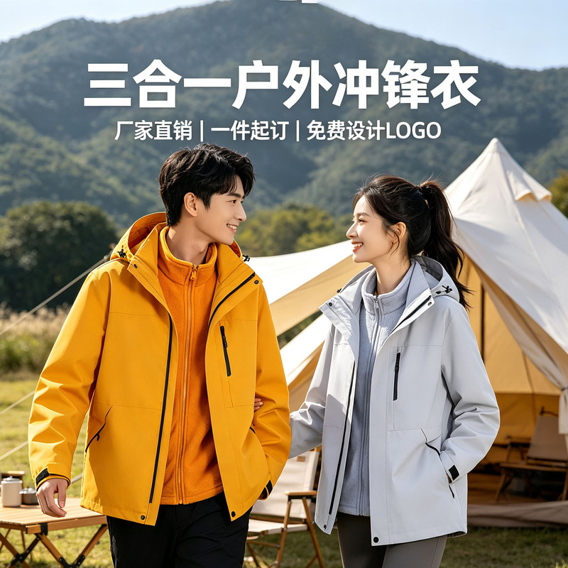 Outdoor waterproof softshell 3-in-1 jacket with custom logo, windproof workwear jacket for men and women, mountaineering jacket