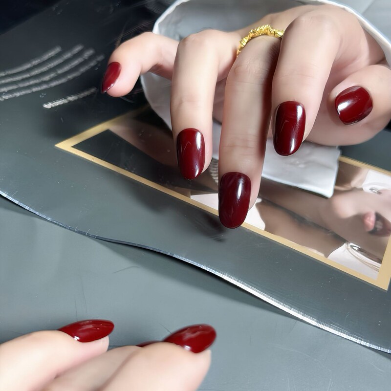 Light Luxury Handmade Nude Color Anchor Red Solid Color Whitening Wearable Manicure Removable Nail Patches Wholesale