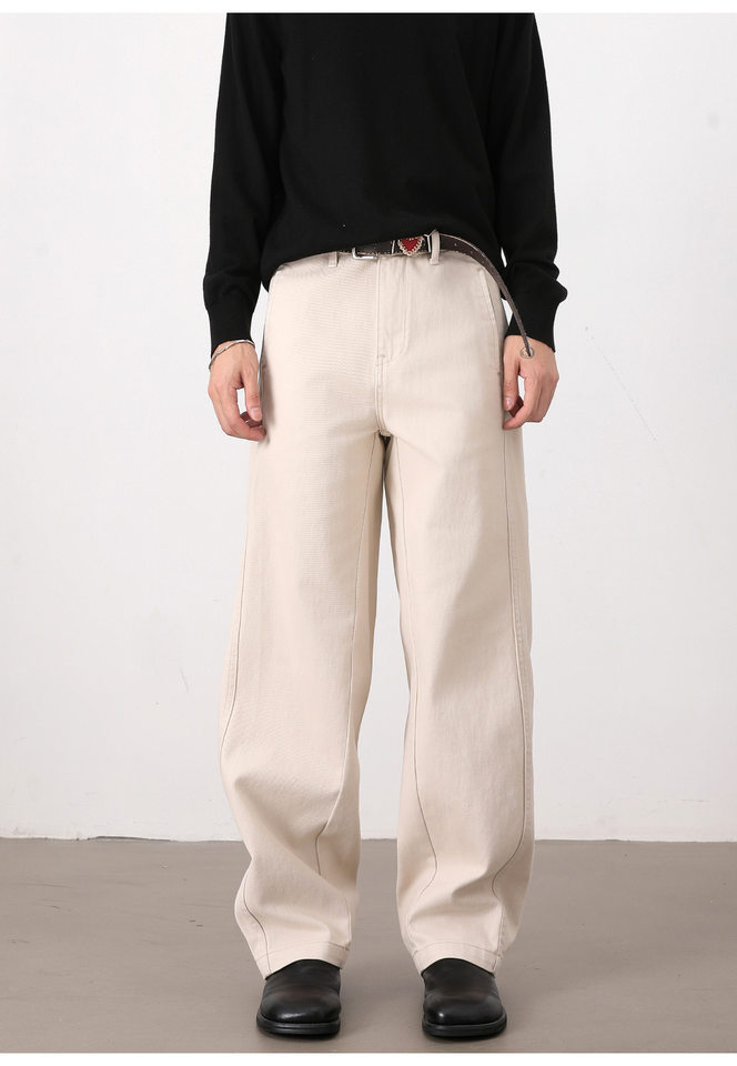 Quần jeans nam ống đứng dáng rộng phong cách Mỹ retro cơ bản — Màu be, Màu kaki, Màu nâu cà phê, màu đen chi tiết 19