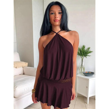 J 27760 Sleeveless Halter Mini Dress �ԸйҲ�¶����ȹ