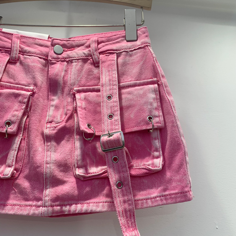 Pocket Design Summer Spring Streetwear Solid Color Cotton Above Knee Skirts