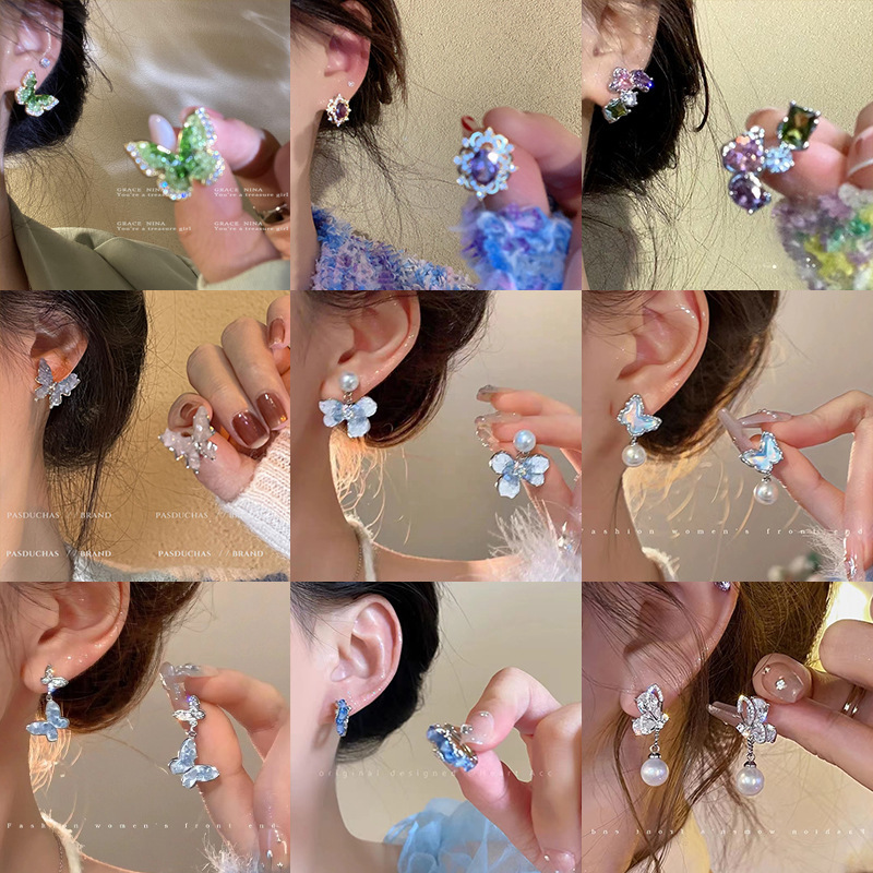 S925 Silver Needle Niche High-end Flower Earrings 2025 Explosions Pearl Earrings Delicate Zircon Butterfly Earrings