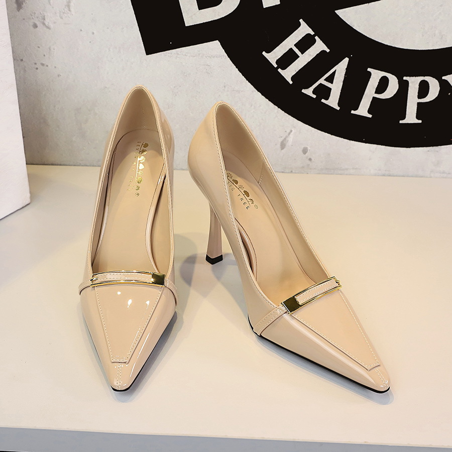 1619-7 Korean Style Sexy Party High Heels Metal Buckle Pointed Toe Shallow Mouth Stiletto Women's Shoes Professional_vogvips.com