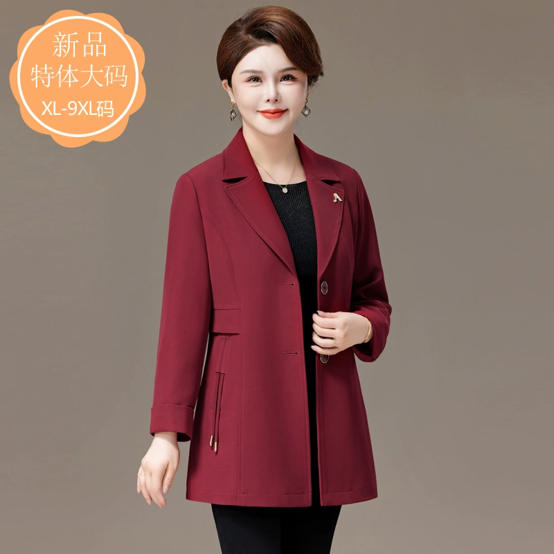 Женское демисезонное пальто 2025 года, новая модель для женщин среднего и старшего возраста, большие размеры, очень большой размер, повседневное стильное пальто-тренч средней длины 100kg