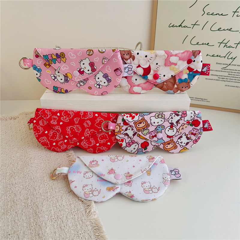 High density printed cotton glasses bag Katie KT cat handmade fabric glasses bag factory direct in stock wholesale