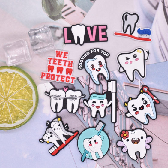 protective teeth series diy accessories brooch hair accessories mobile phone shell accessories PVC soft glue cartoon flat patch
