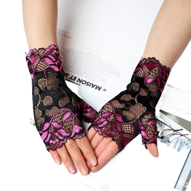 夏の新型女性黒運転自転車短い通気性セクシーレース日焼け止め手袋メーカー卸売り