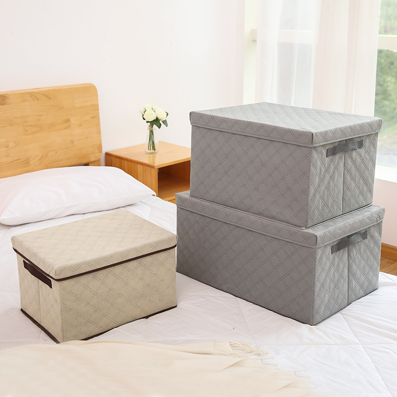 Non-Woven Fabric Quilt Storage Box, Grid Storage Box, Storage Bag with Lid, Storage Box, Large Capacity Under-Bed Storage Box