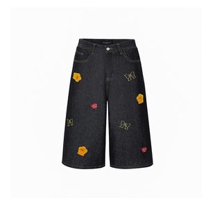 Broken Mirror 2025 New Summer Retro Loose Fun Pattern Denim Shorts