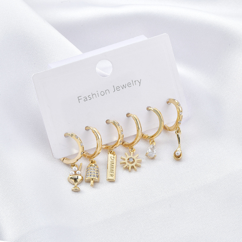 Fashion Fish Copper Inlay Zircon Dangling Earrings 3 Pairs display picture 2