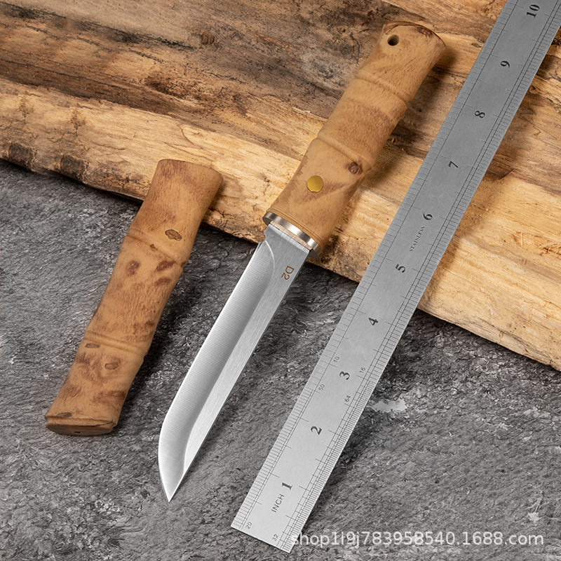 电商D2不锈钢户外小刀竹节尼龙加纤手多用途柄设计多功能便携