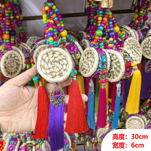 特色云南丽江东巴民族风手工草编小鼓风铃旅游工艺品饭店穗子挂件