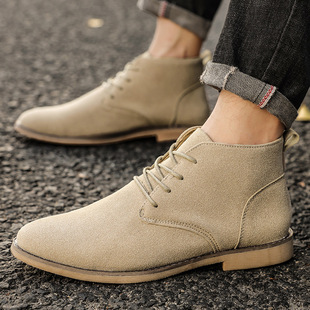 New Large Size 46 Suede High-Top Leather Shoes Men's Pointed Toe British Casual Retro Boots Leather Boots Short Boots Export