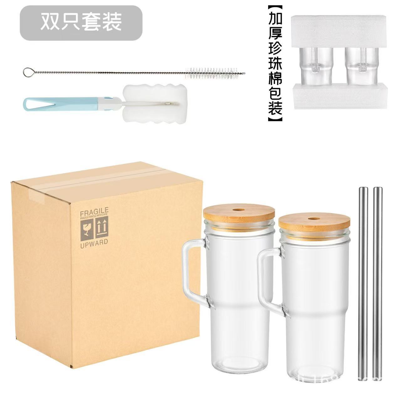 24oz Taza Mason de automóvil con mango de madera taza de bebida taza de vidrio de paja de gran capacidad taza de té de leche taza de paja taza de agua