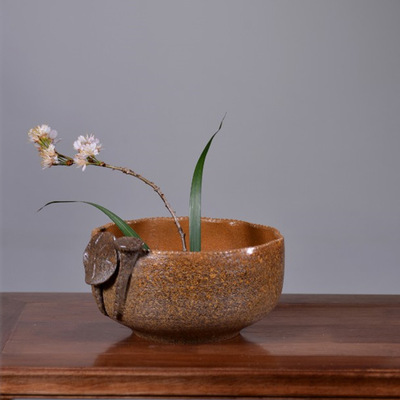 粗陶荷叶茶洗 茶海紫砂杯洗大号笔洗茶盂简约个性花盆绿植插花器|ms