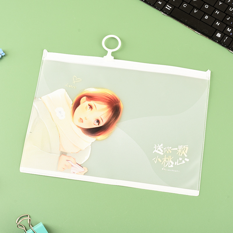 拉环学生笔袋卡通办公收纳袋PVC透明拉链袋中小学生直尺文具袋