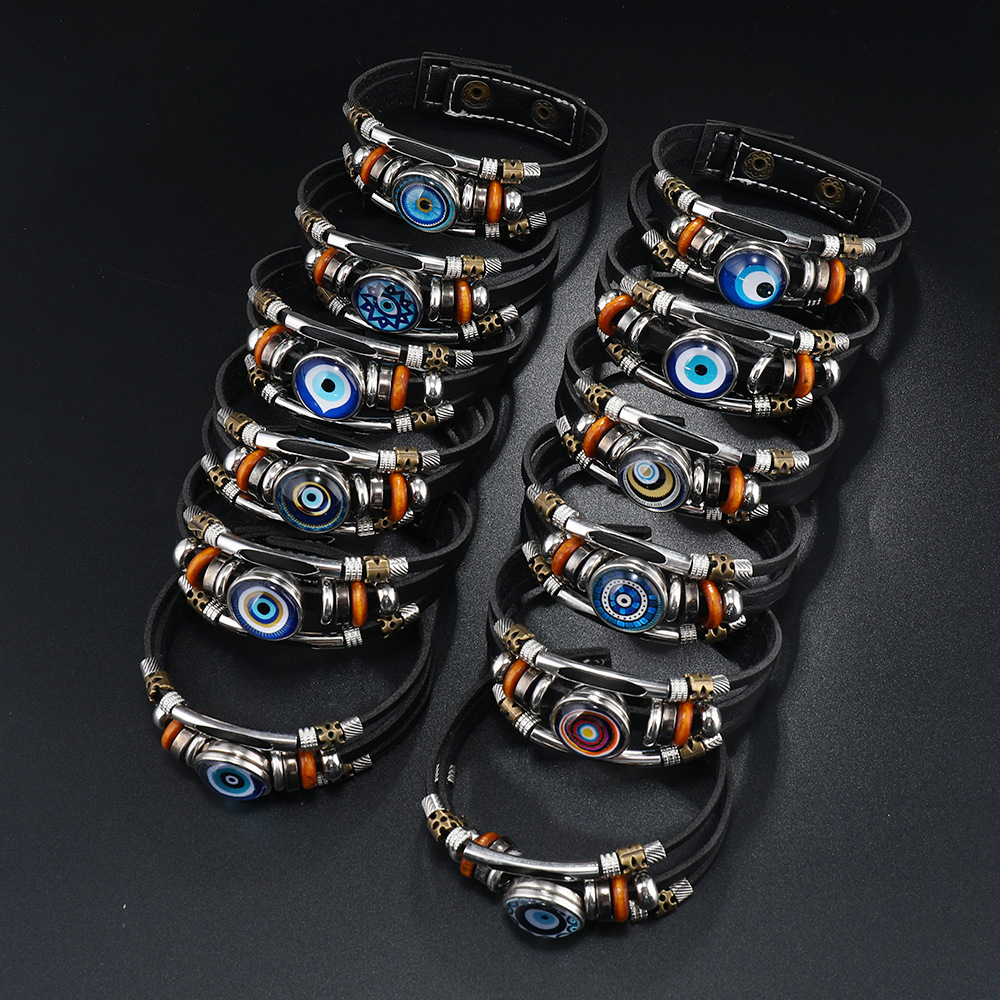 Punk Ojo Cuero Metal Hecho A Mano Hombres Pulsera display picture 1