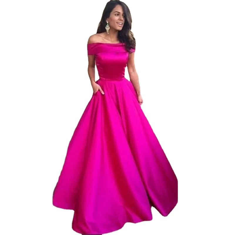 Vestido de noche de satén con un solo hombro, nuevo, de Amazon, AliExpress y Wish, europeo y americano, sencillo, elegante y que estiliza la figura.