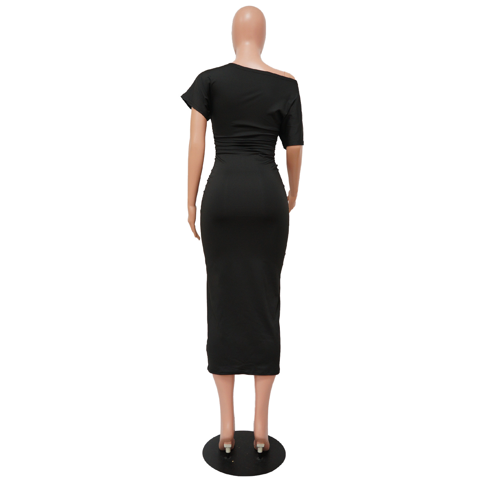 Women Clothing Popular Solid Color Pleated Slim-Fit Oblique Shoulder Dress 7 Women Clothing Popular Solid Color Pleated Slim-Fit Oblique Shoulder Dress