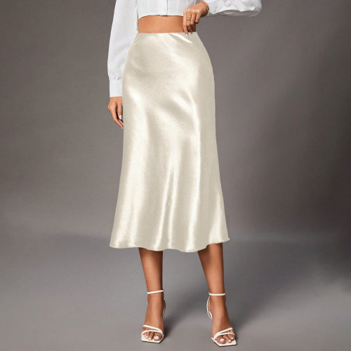 Women's Full-Body Skirt with Satin and Chiffon, High-End, Small Figure, Silk-Like, European and American Style, Cross-Border Women