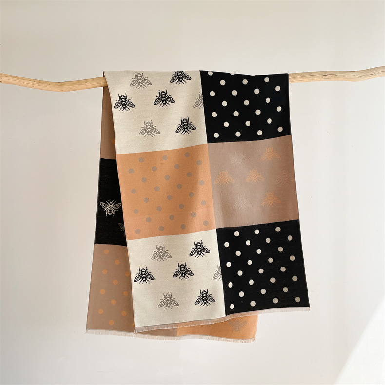 Little Bee I mitation Cashmere for Women, Thickened and Versatile Color blocked Shawl, Winter New Scarf_voghion.com