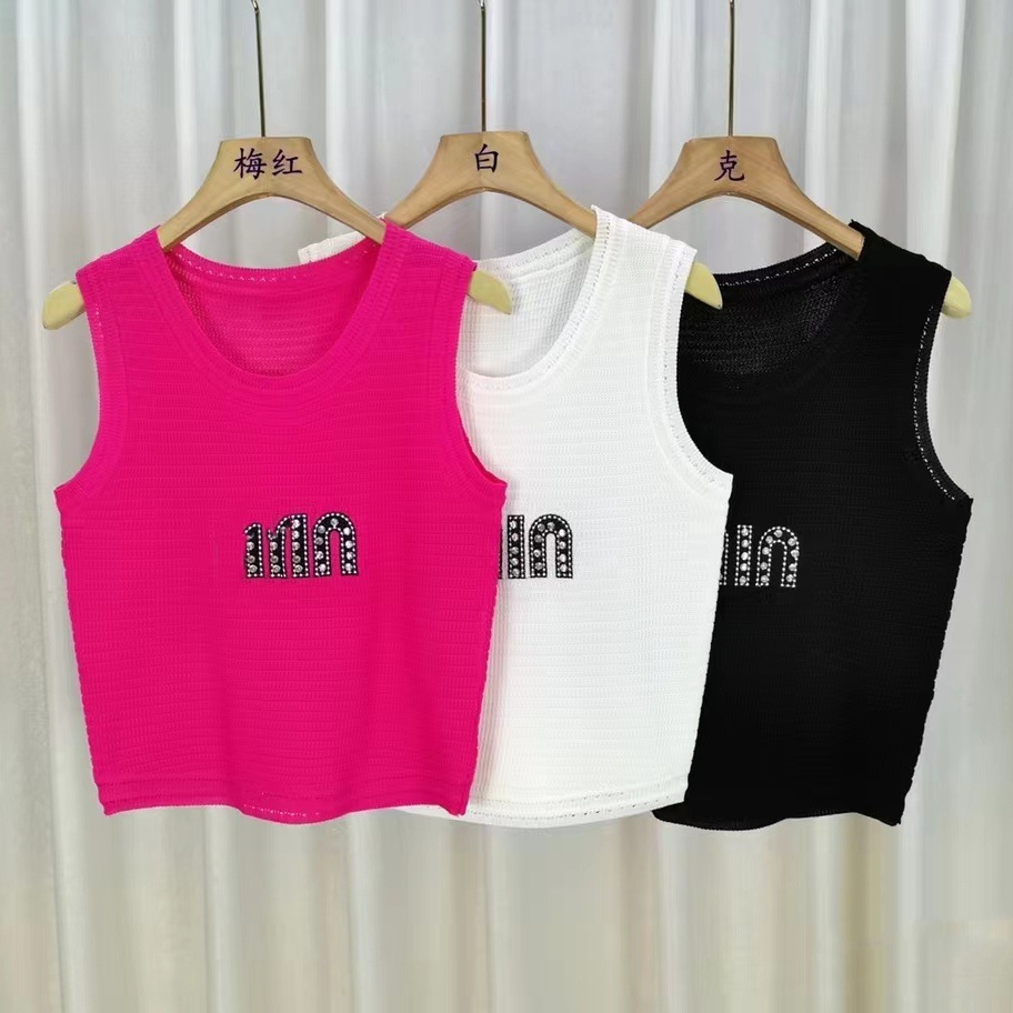 Super Popular White Letter Knitted Vest For Women Summer High-End Feel Off-Shoulder Camisole Internet Celebrity Light_ecoleips.com