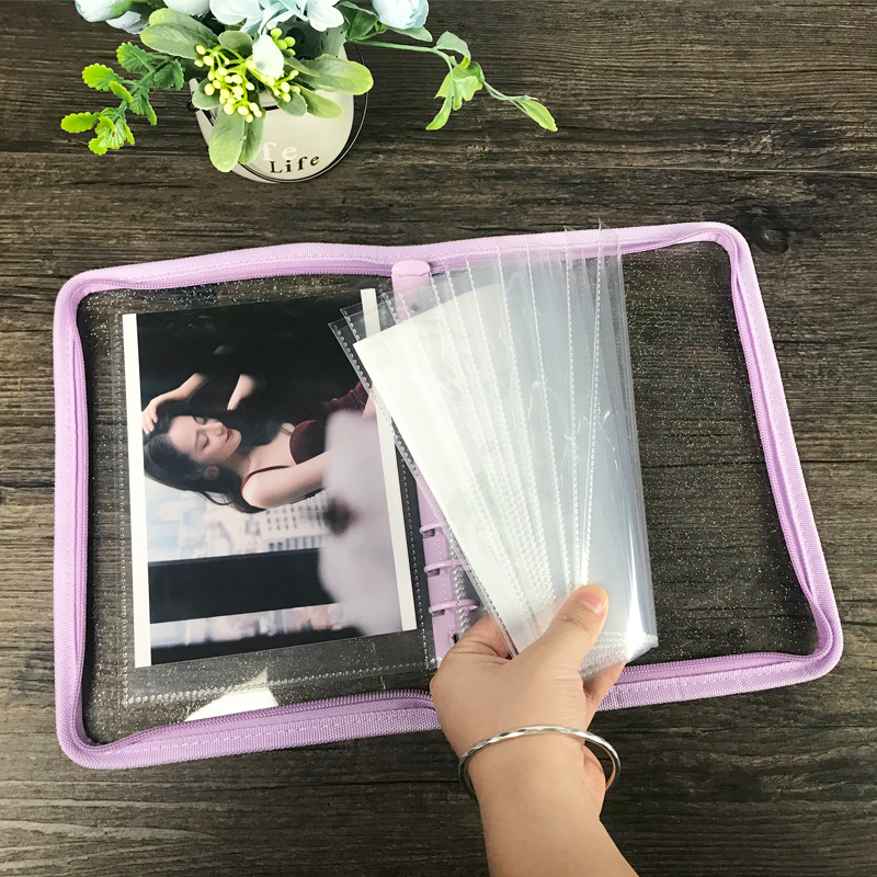 A5 loose-leaf book transparent PP inner page bag 6 holes replaceable core photo storage bag portable receipt material organization