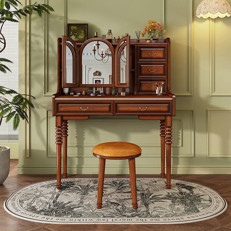 American Retro Solid Wood Dressing Table, Modern Simple Dressing Table, Small Bedroom Writing Desk Storage Cabinet