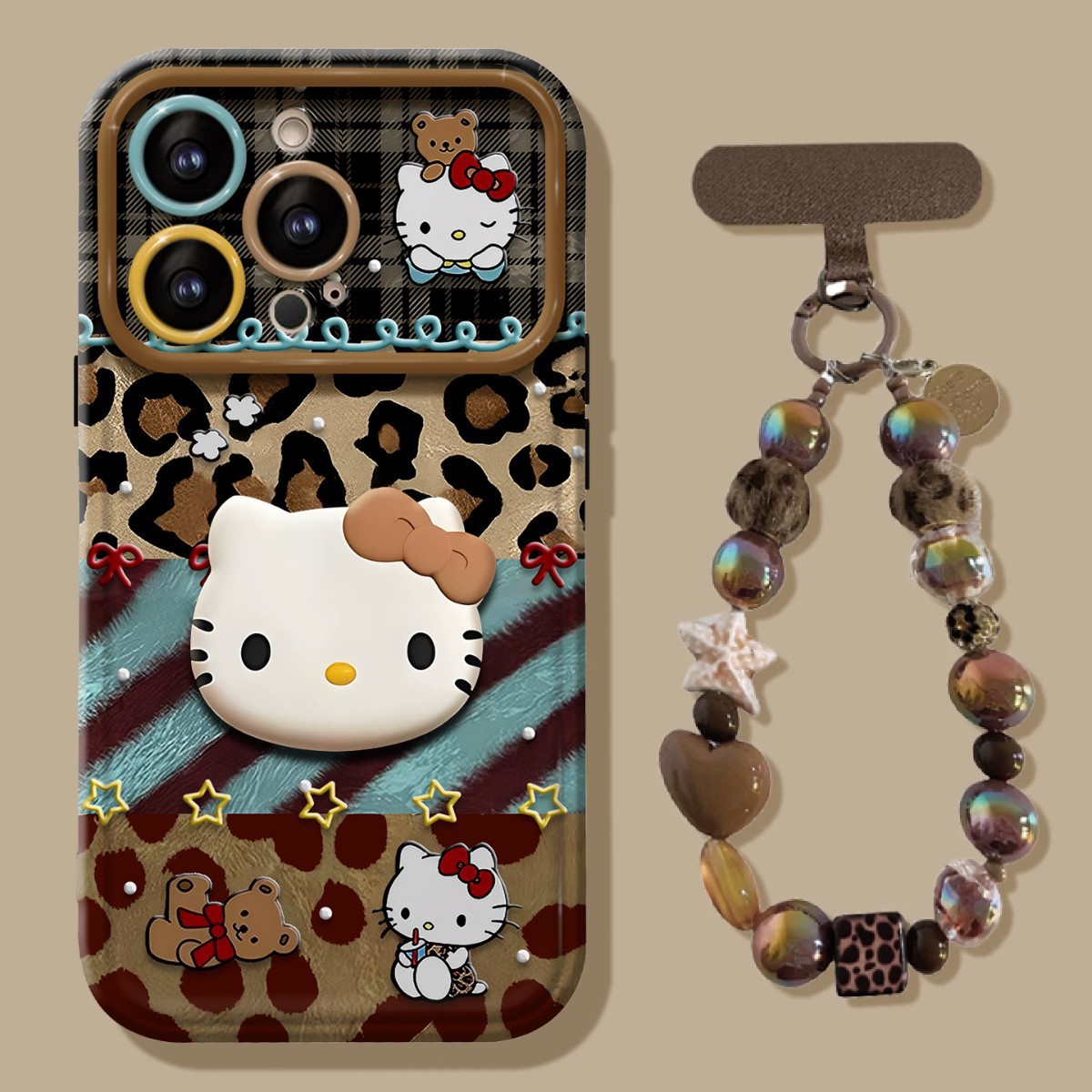 豹纹kt猫公仔挂链适用苹果17手机壳15promax大视窗16硅胶14可爱女